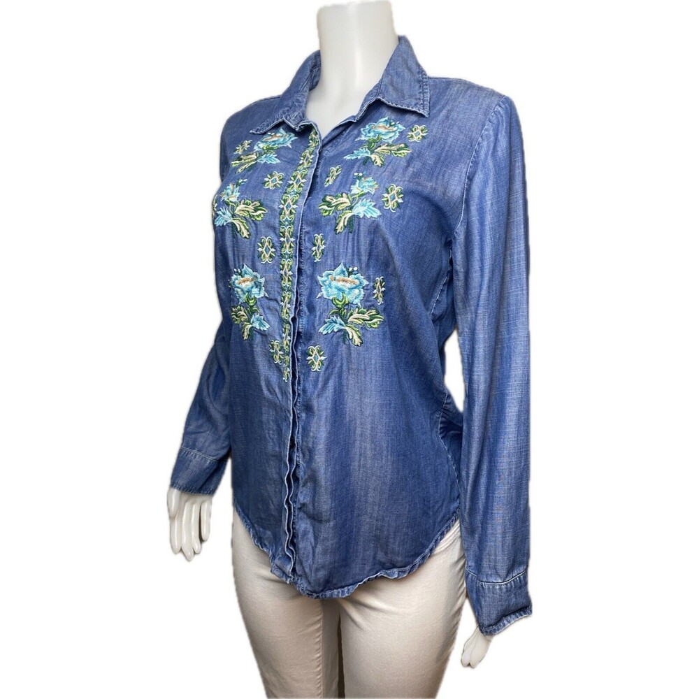 F. North Style Shirt M Embroidered Multicolor Blouse Long Sleeve Collared
